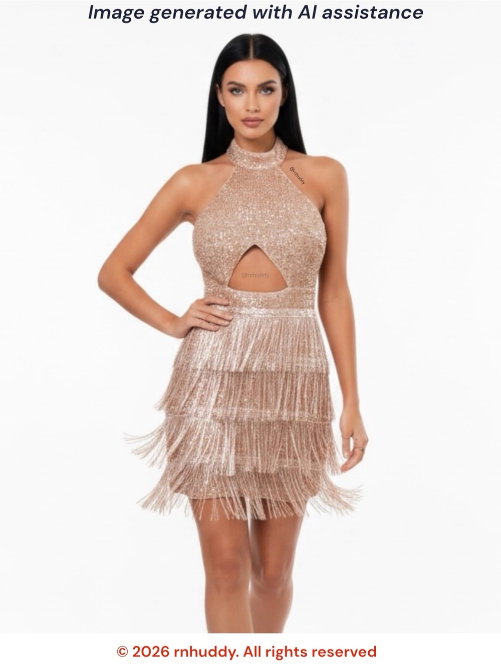 Shein size 4 gold sequin cutout halter fringe flapper dress
